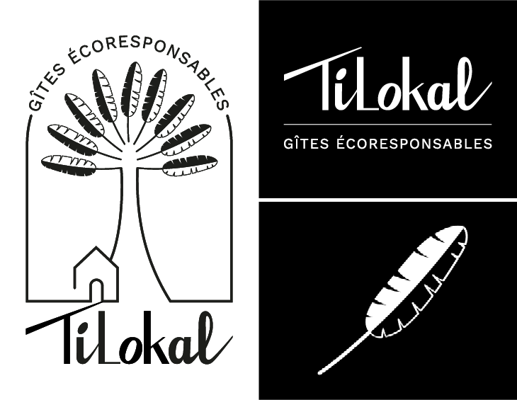 présentation logo Tilokal. Une version complète avec le picto représentant l'arbre des voyageurs, une version simple avec seulement la typographie et une version avec seulement une feuille de l'arbre pour la favicon 